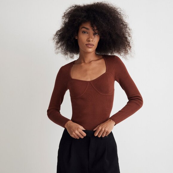 Madewell Wide Rib Sweater Top in Stained Mahogany - sz Small - Picture 1 of 12
